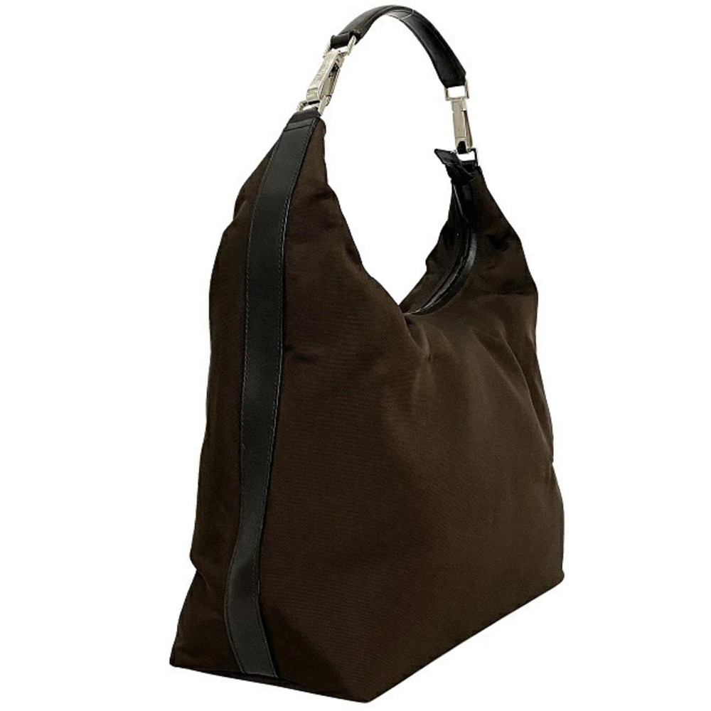 Gucci Brown Hobo Canvas Shoulder Bag Zipper Leather One